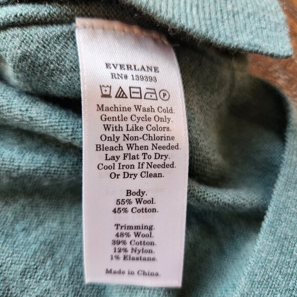 Everlane Wool Cotton Short Sleeve Turtle Neck Tee Sweater Green - Picture 12 of 12